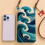 Ukiyo‑e Ocean Wave Quilted Slim Phone Crossbody Bag