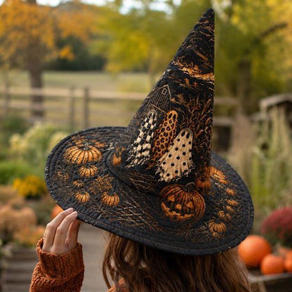 Gothic Halloween Haunted Pumpkin Handcrafted Quilted Witch Hat