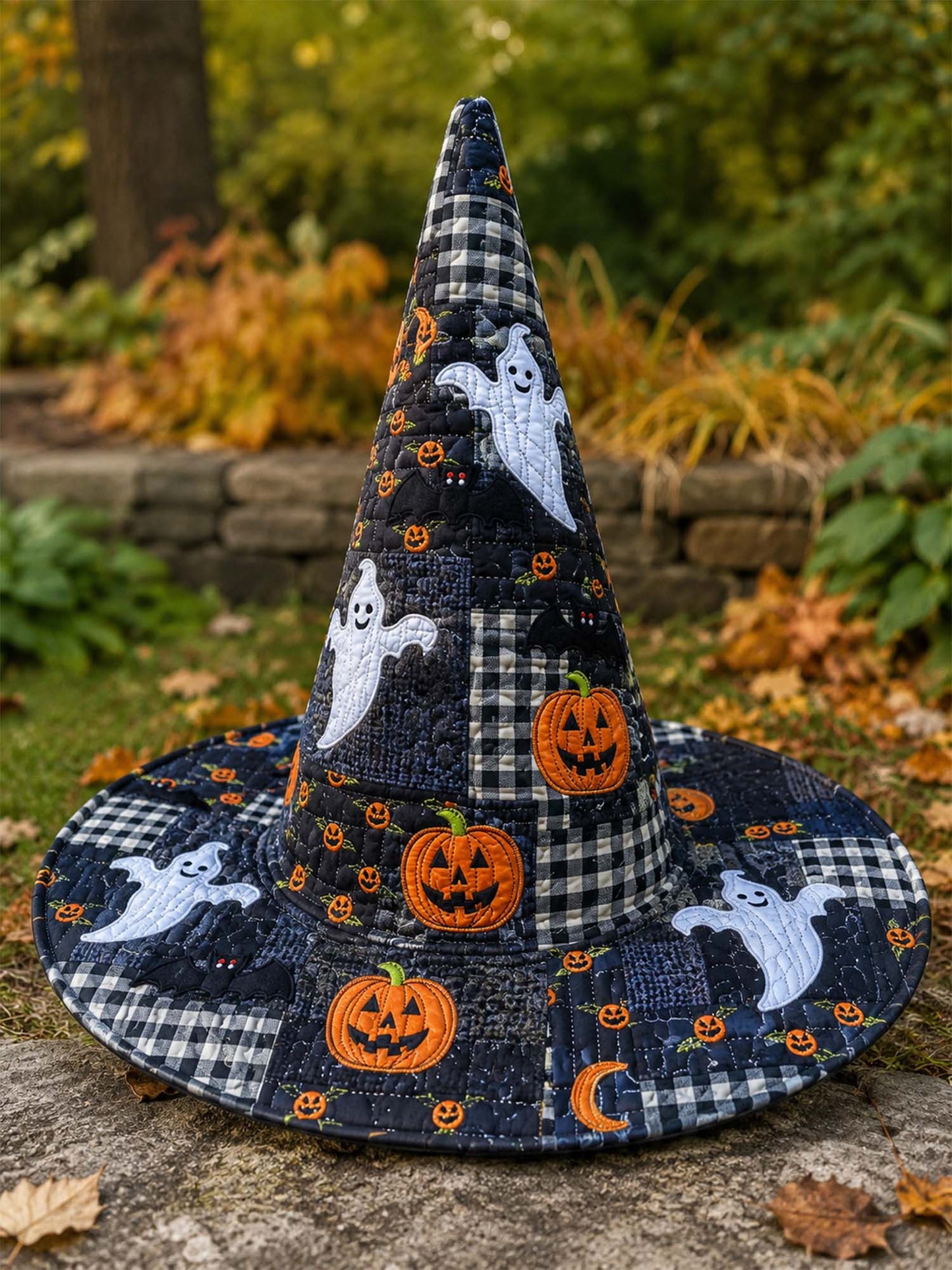 Spooky Ghost Halloween Handcrafted Quilted Witch Hat