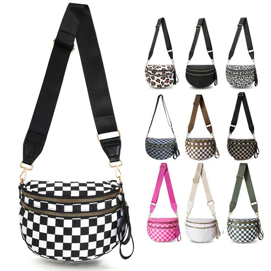 Plus Size Checkered Nylon Crossbody Bum Bag