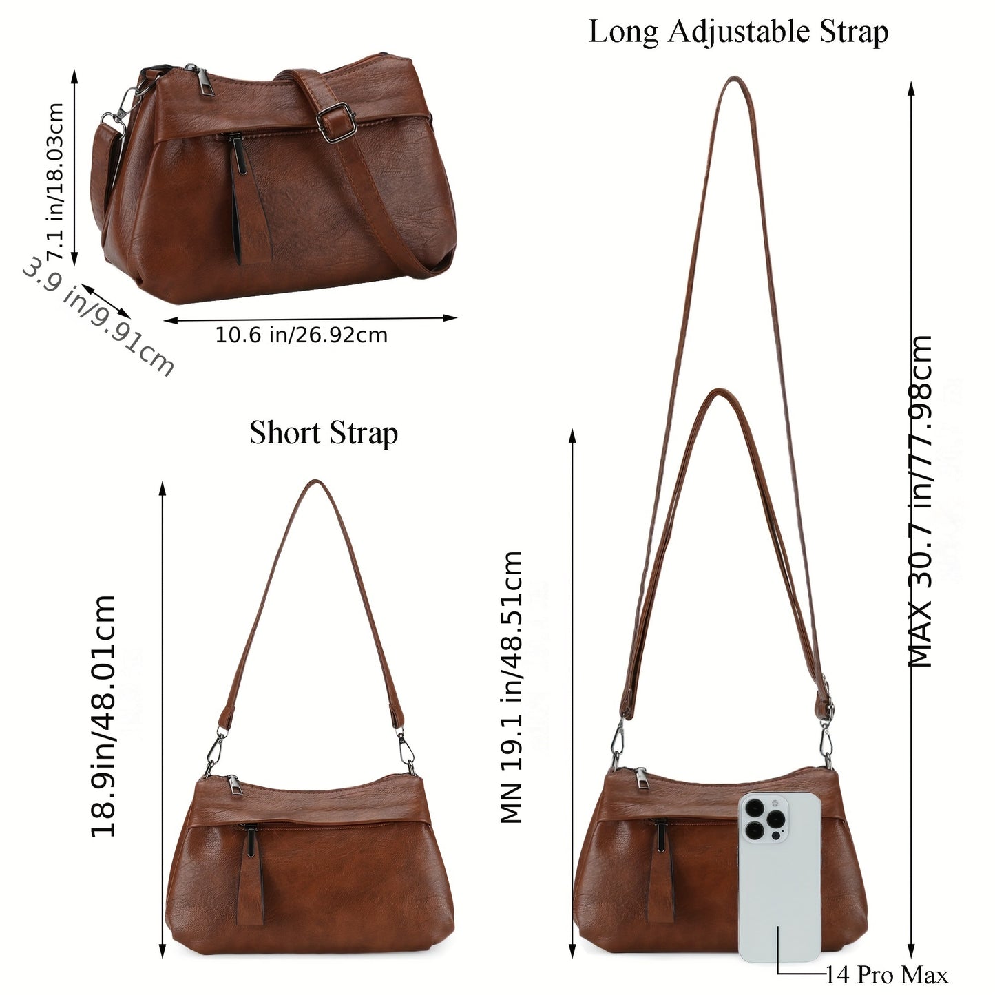 PU Leather Multi-Pocket Crossbody Bag