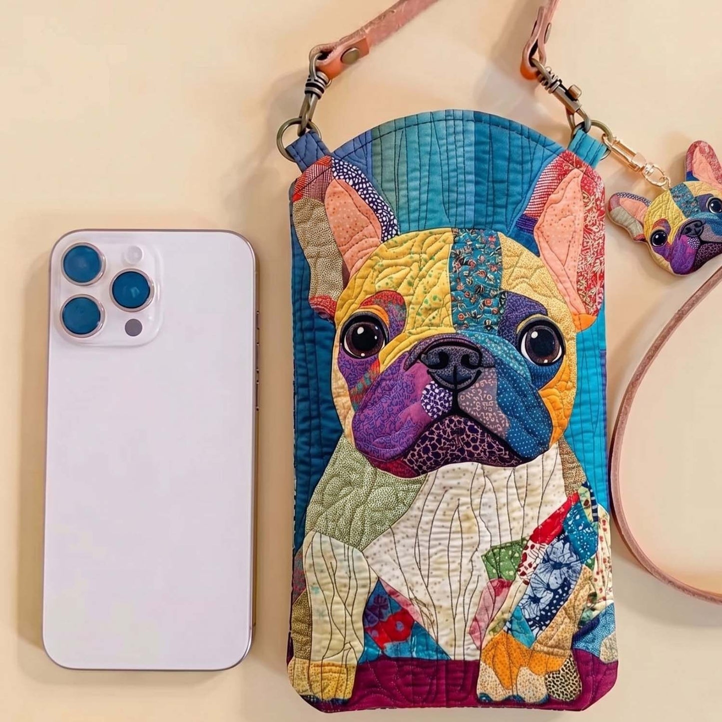 Colorful French Bulldog Quilted Slim Phone Crossbody Bag
