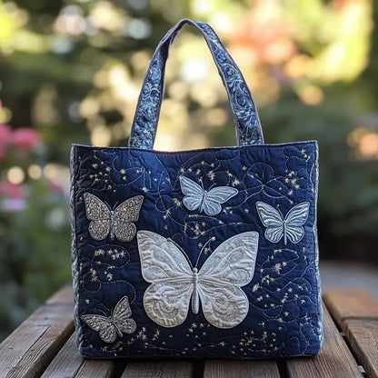Silver Butterfly Handmade Tote Bag