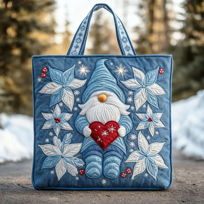 Winter Heart Gnome Handmade Tote Bag
