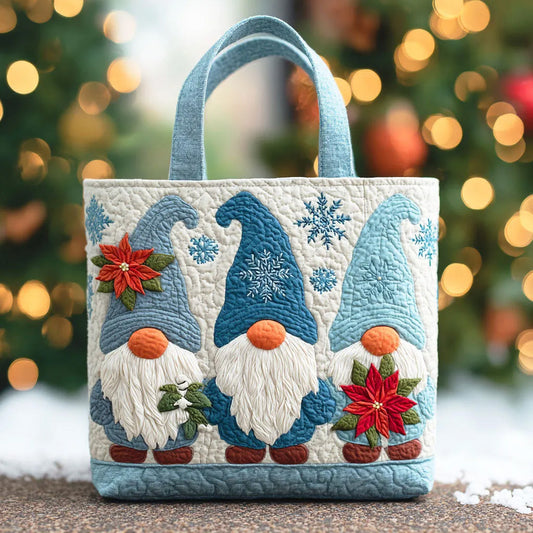 Poinsettia Frost Gnome Handmade Tote Bag
