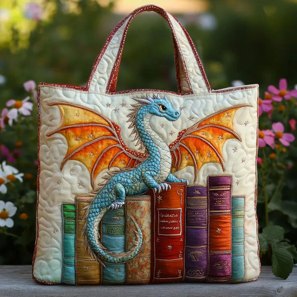 Emerald Dragon Book Guardian Handmade Tote Bag