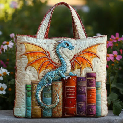 Emerald Dragon Book Guardian Handmade Tote Bag