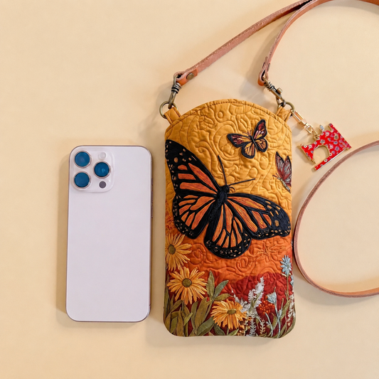 Cottagecore Butterfly Quilted Slim Phone Crossbody Bag