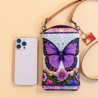 Lavender Butterfly Quilted Slim Phone Crossbody Bag