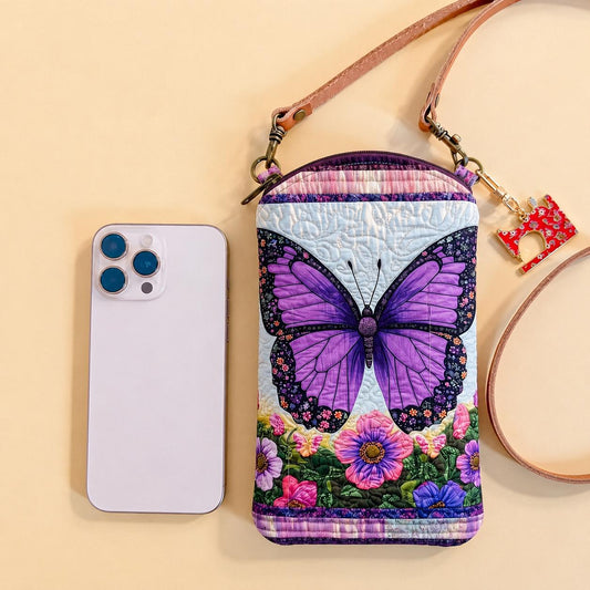 Lavender Butterfly Quilted Slim Phone Crossbody Bag