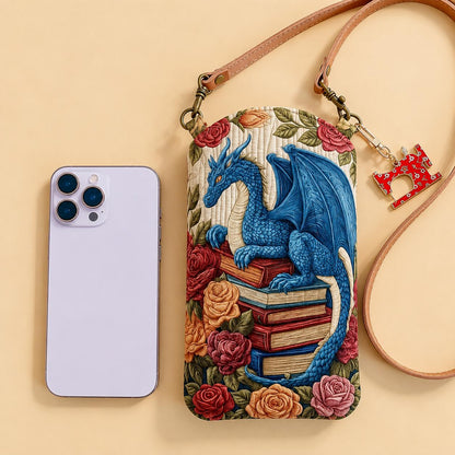 Mythical Blue Dragon Quilted Slim Phone Crossbody Bag