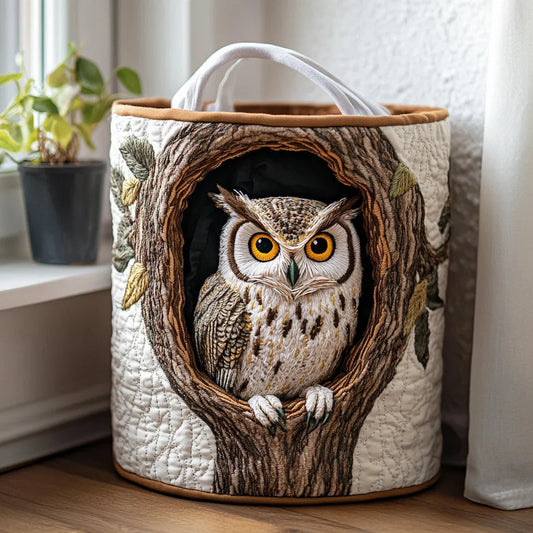 Tree Hollow Owl Quilted Laundry Basket
