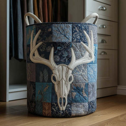 Blue Antlers Quilted Laundry Basket