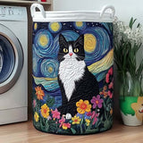 Cat Under Starry Night Quilted Laundry Basket