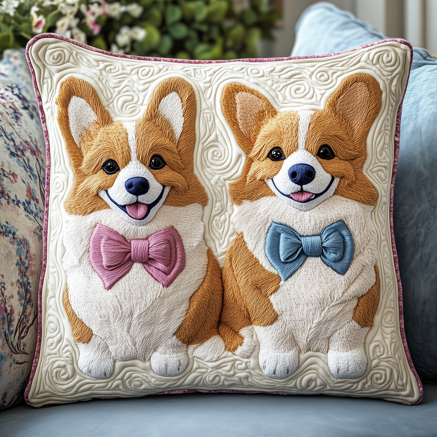Charming Corgi Couple Quilted Pillowcase