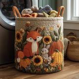 Autumn Fox Bunny Sunflower Pumpkin Quilted Laundry Basket