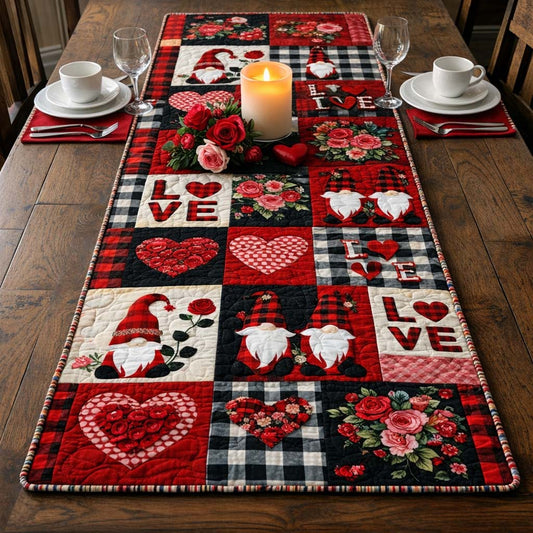Gnome Buffalo Plaid Quilted Table Runner