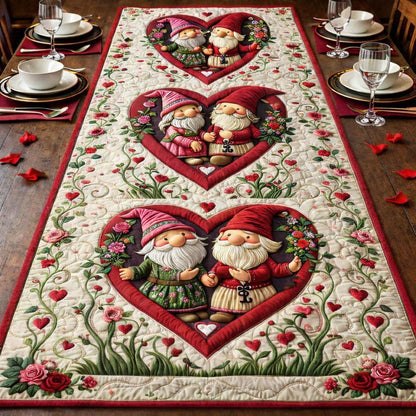 Couple Gnome Floral Heart Quilted Table Runner