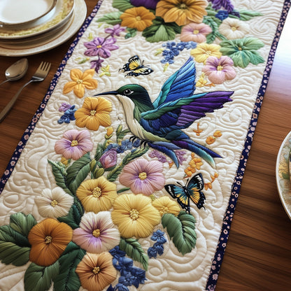 Hummingbird Bloom Garden Quilted Table Runner