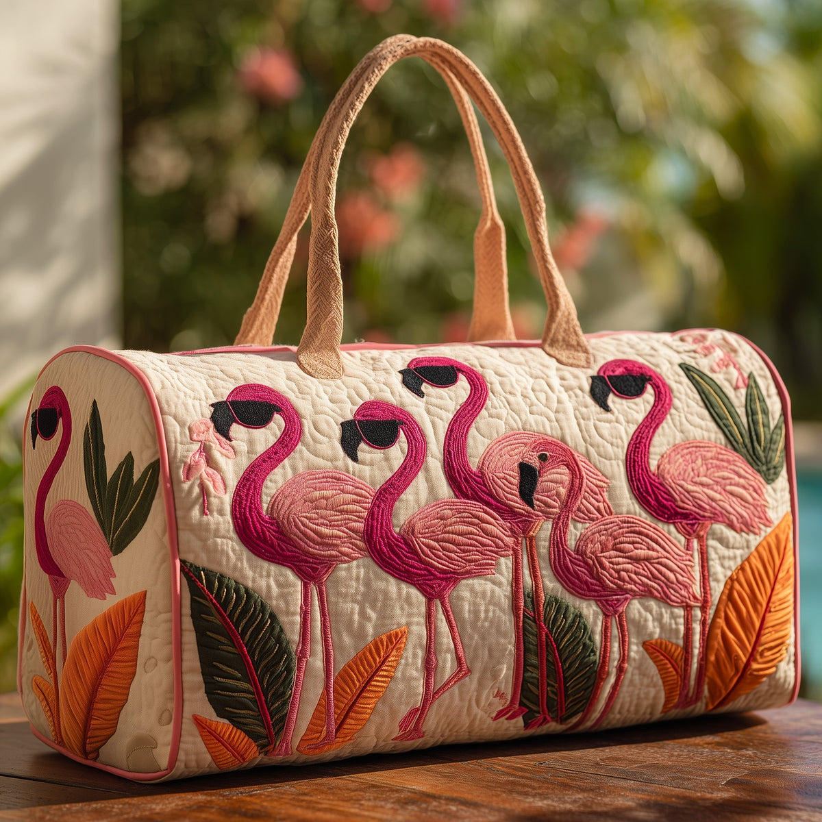 Tropical Flamingo Family Quilted Duffle Bag