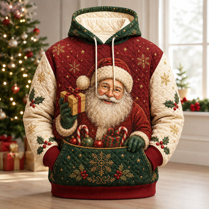 Santa Claus Christmas Gift Quilted Casual Hoodie