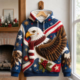Patriotic Eagle Christmas Quilted Casual Hoodie