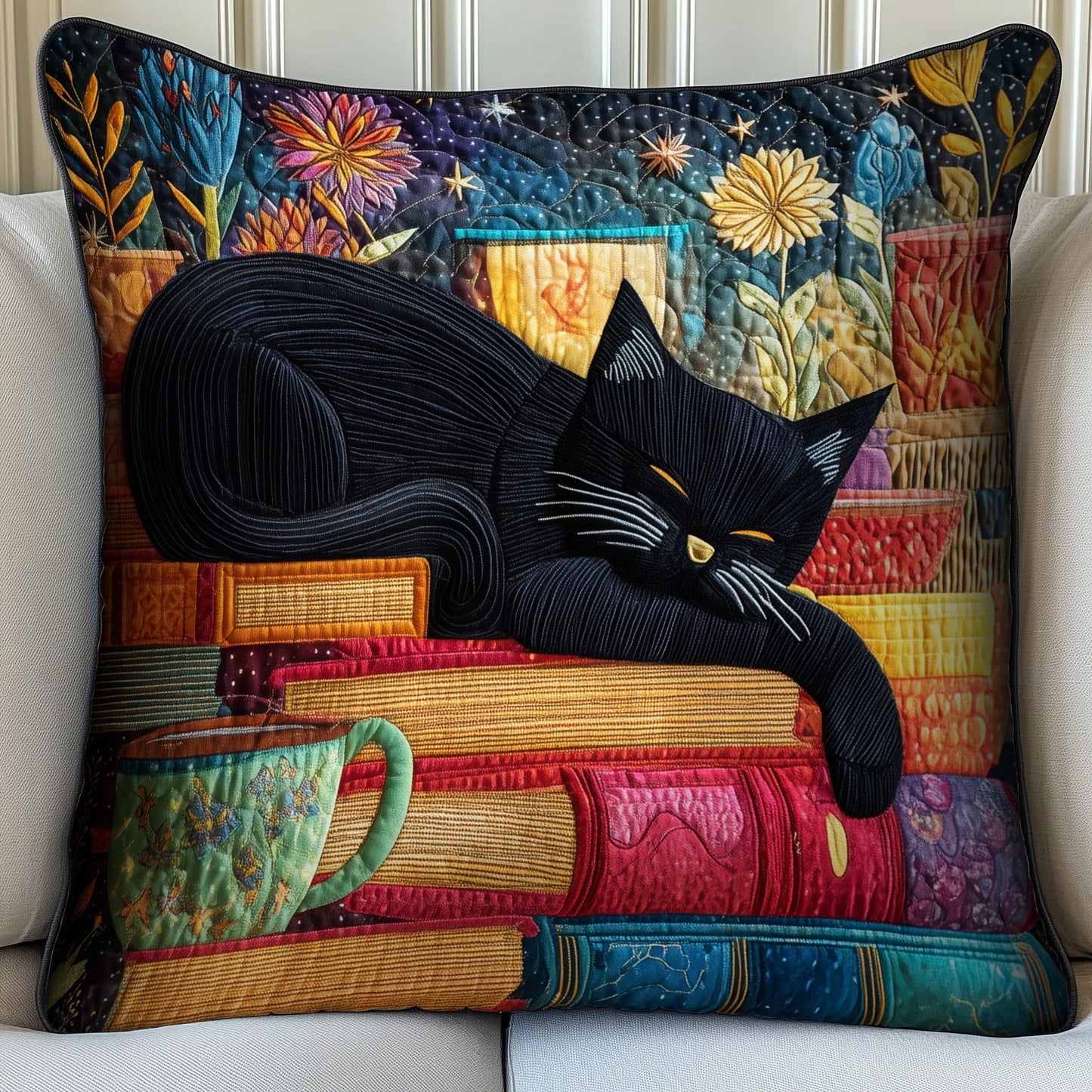 Sleeping Cat Quilted Pillowcase