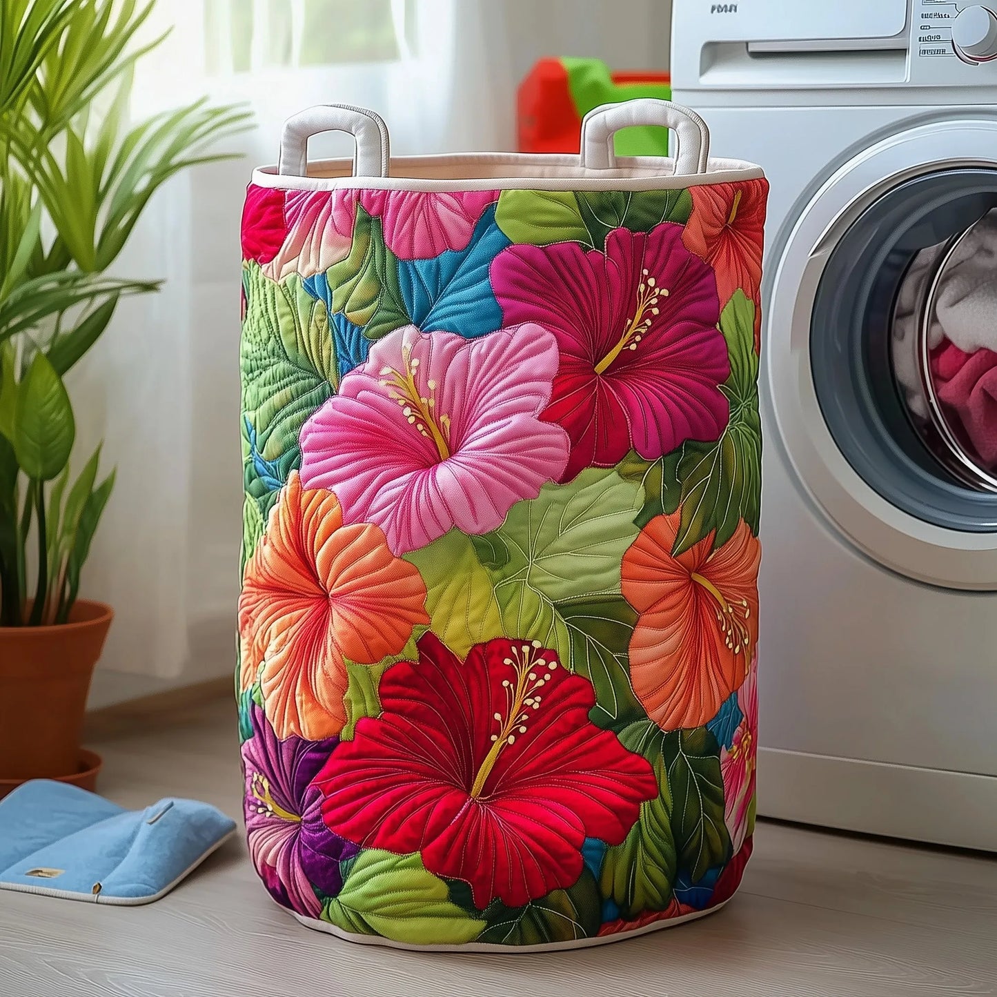 Hibiscus Glow Quilted Laundry Basket