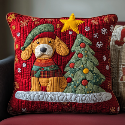 Dachshund Christmas Tree Quilted Pillowcase