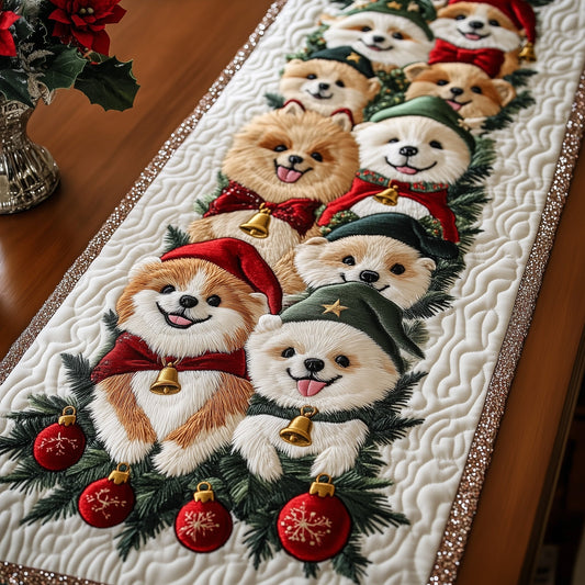 Jolly Pomeranian Quilted Table Runner