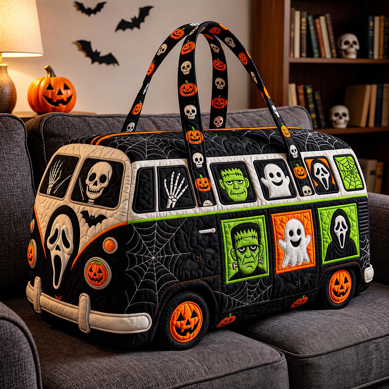 Haunted Roadtrip Ghost Quilted Duffle Bag