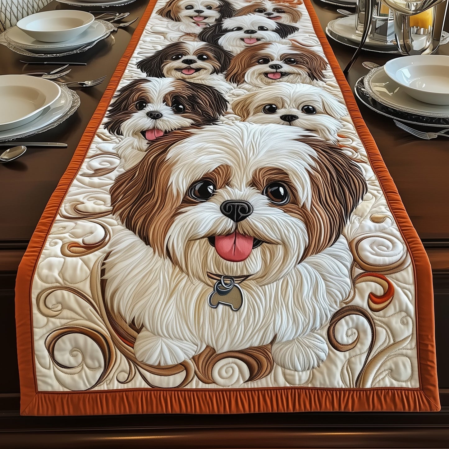 Adorable Shih Tzu Quilted Table Runner