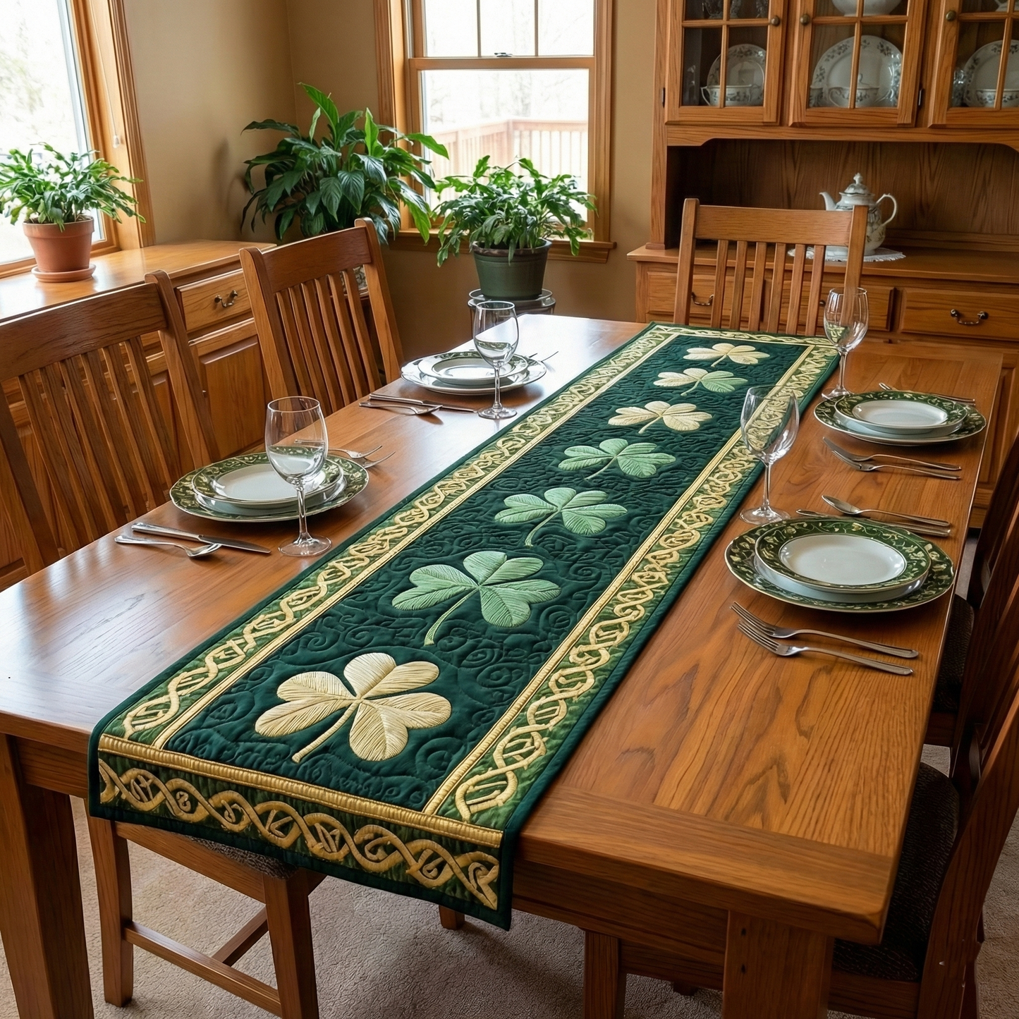Irish Shamrock Quilted Table Runner