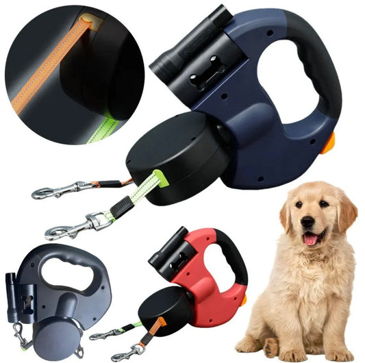 Dual Pet Leash Retractable Reflective Lead 360 Swivel Design