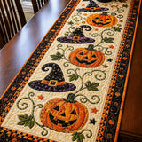 Halloween Pumpkin Witch Hat Quilted Table Runner