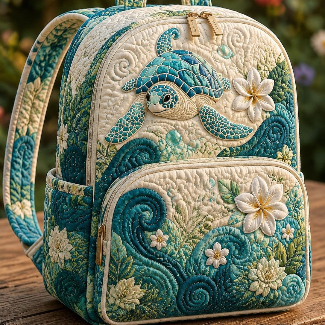 Ocean Sea Turtle Plumeria Quilted Backpack
