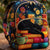 Sleeping Black Cat On Books Quilted Backpack