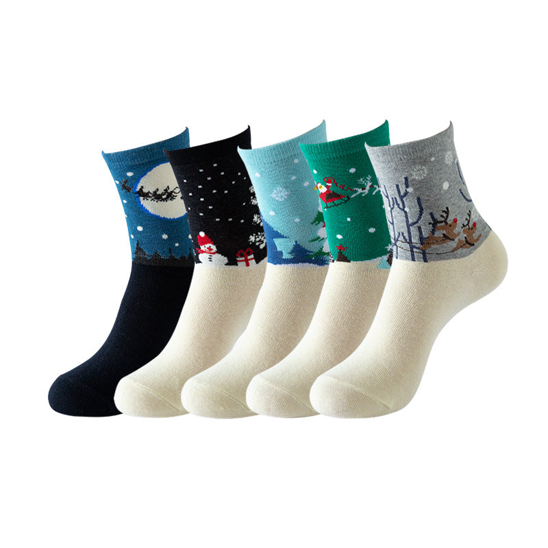 Winter Christmas Reindeer Animal Face Socks 5 Pairs