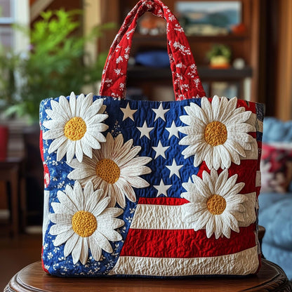 USA Star Stripe White Daisy Handmade Tote Bag