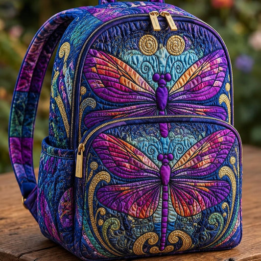 Purple Dragonfly Art Quilted Backpack