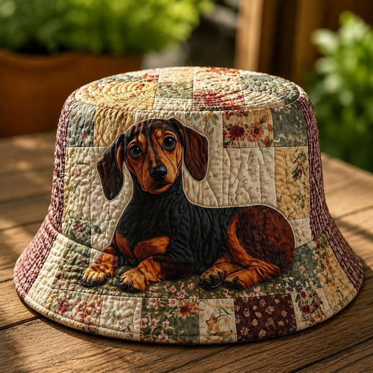 Vintage Patchwork Dachshund Quilted Bucket Hat