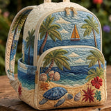 Tropical Beach Sea Turtle Quilted Backpack