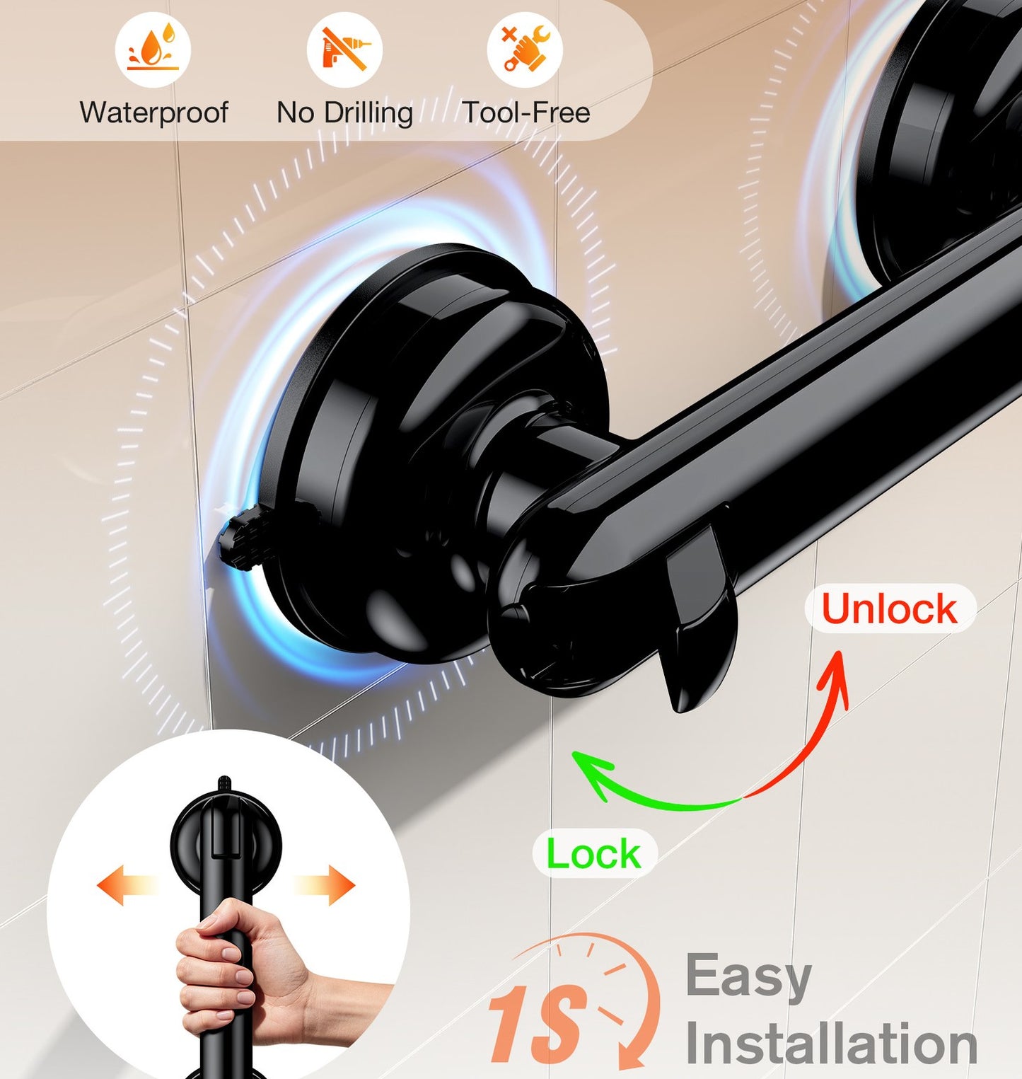 No Drilling Heavy Duty Suction Grab Bars