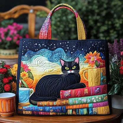 Black Cat Loves Books Handmade Tote Bag