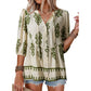 Boho Floral Button Down V Neck Blouses Shirts