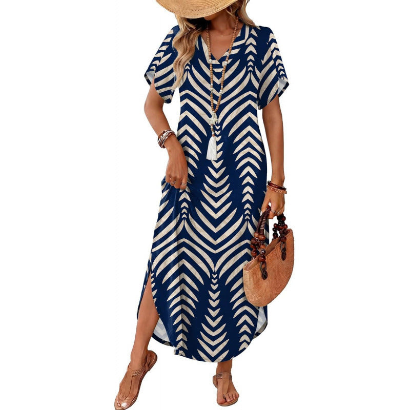 V Neck Slit Casual Beach Dress