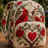 Cardinal Birds & Red Rose Quilted Backpack