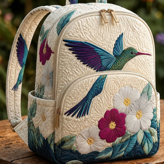 Hummingbird & Wild Flower Quilted Backpack