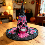 Pink Rose Skull Gothic Patchwork Handcrafted Quilted Witch Hat