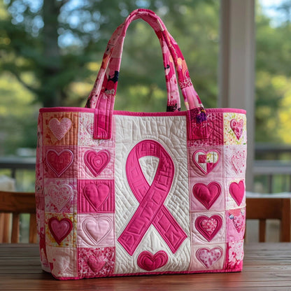 Pink Ribbon Heart Handmade Tote Bag